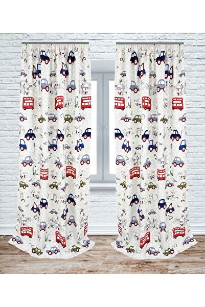 OEM Set of 2 curtains with pleats, 2x140x230 cm, car pattern, multicolor