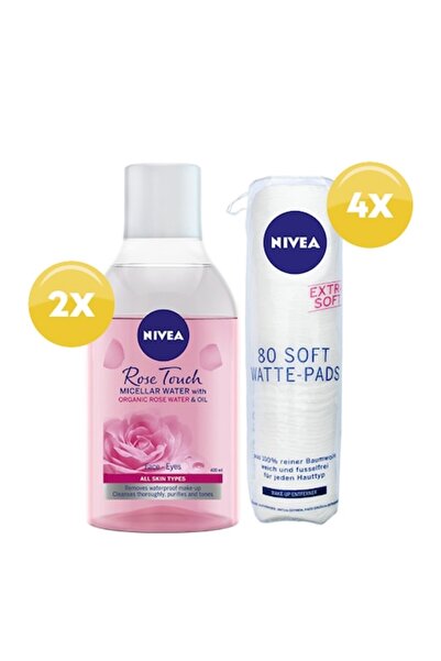 NIVEA Pachet Rose Touch: Apă Micelară 400 ml x2 + Dischete Demachiante 80 x4