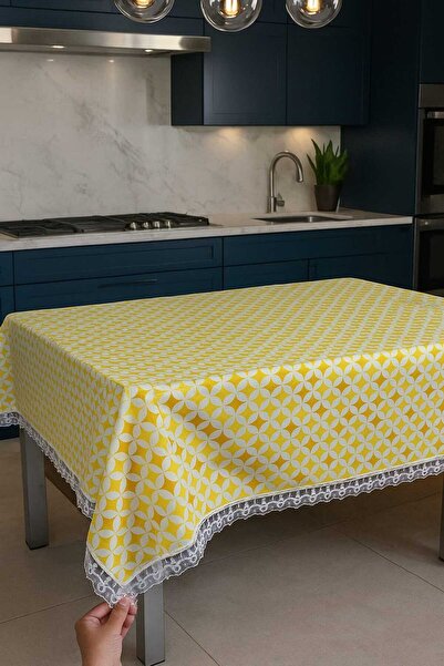 Rona Home Luxury Guipure Yellow Duck Fabric Tablecloth Stylish Patterned Waterproof Wipeable