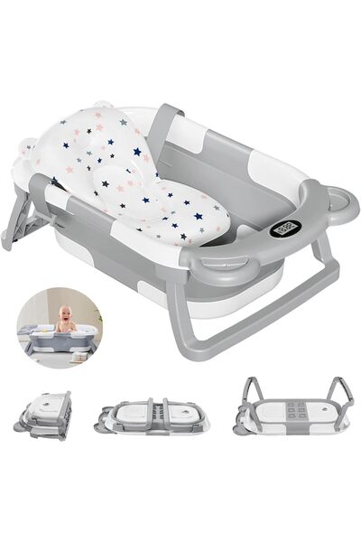 Wemart حوض استحمام للأطفال حديثي الولادة قابل للطي والطي مع مقياس حرارة ووساد...