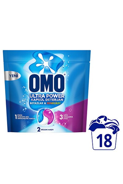 Omo Ultra Power Kapsül Deterjan Beyazlar ve Renkliler 18 Yıkama x1