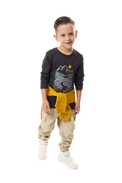 Victor and Jane By Styli Boys Charcoal Graphic Print T-Shirt