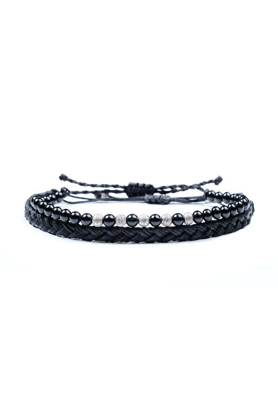 Velar Bracelets Set Bratari din Snur Onix si Bile Stardust din Argint 925