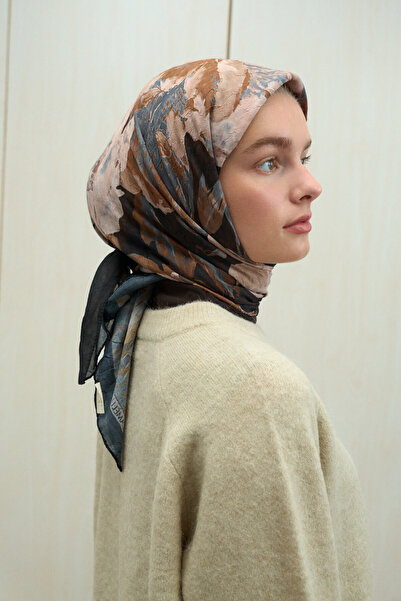 cs camellia scarf Aura Kraş Шарф - Чорний Бежевий