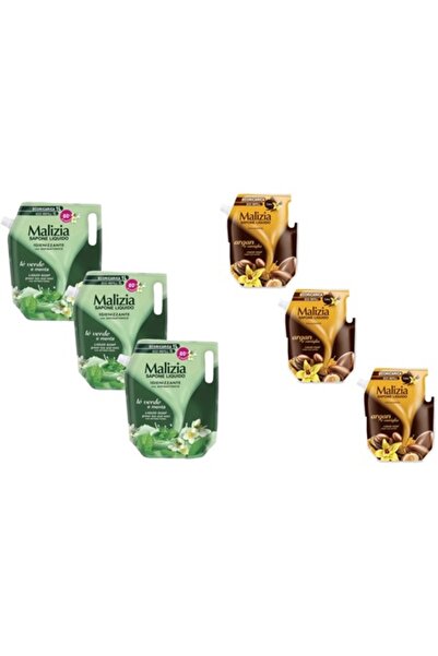 Malizia Set 6 x Variety – 3 x Liquid Soap Refill 1L Green Tea, 3 x Liquid Soa...