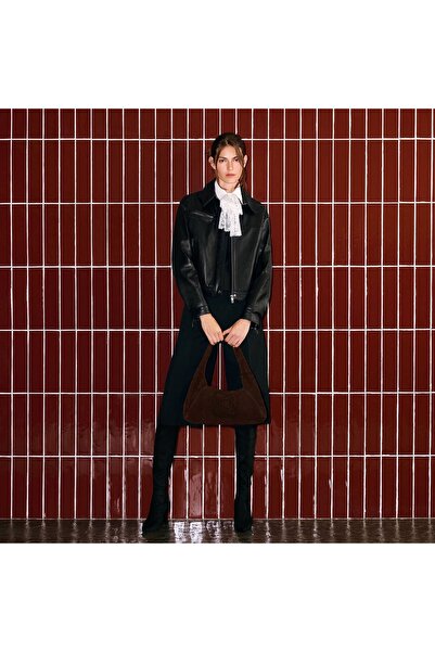 Desa Women's Black Collared Leather Bomber Jacket