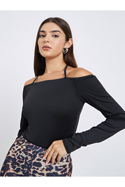 Take Two By Styli Black Long Sleeve Halter Neck Bodysuit