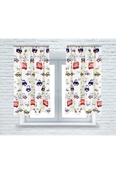 OEM Set of 2 curtains with pleats, 2x140x135 cm, car pattern, multicolor