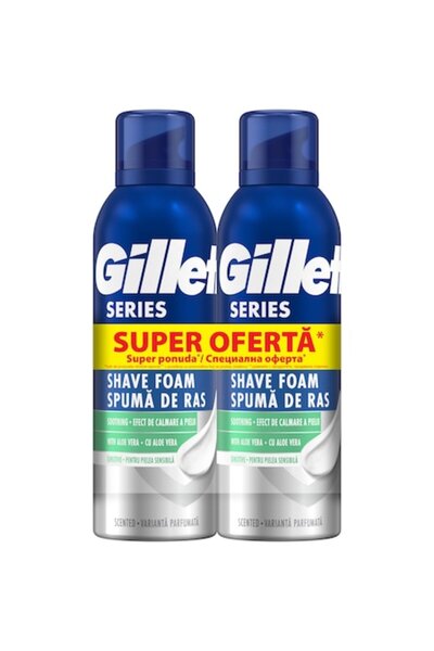 Gillette Pachet 2x Spumă de ras Sensitive Series cu Aloe Vera, 2x200ml