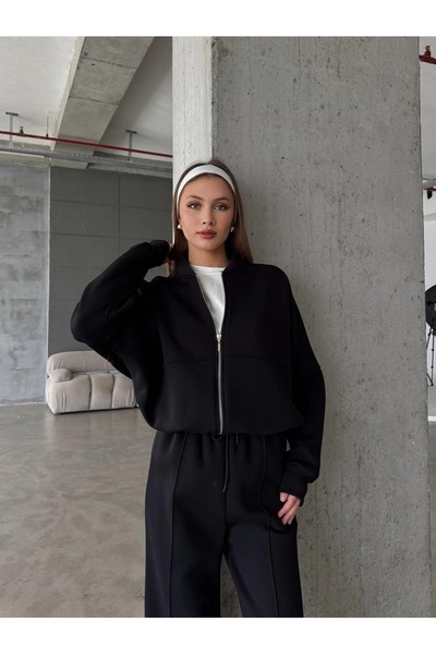 BayBayan طقم بدلة رياضية نسائية مع سترة بومبر بسحاب