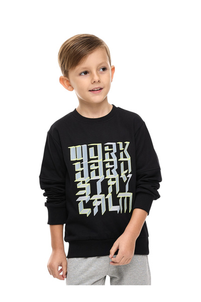 Victor and Jane By Styli Boys Black Round Neck Sweatshirt