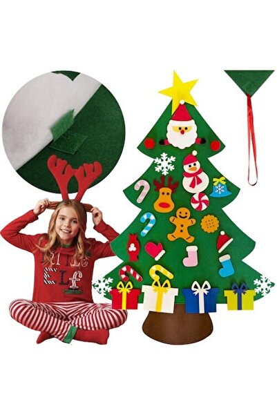 SMARTECH Brad de Crăciun din fetru cu 26 de decorațiuni, 95 x 70 cm, multicolor