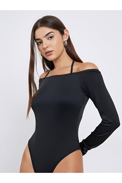 Take Two By Styli Black Long Sleeve Halter Neck Bodysuit