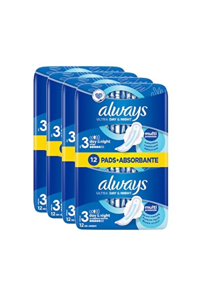Always Ultra Day & Night sanitary pads, 4 packs x 12, 48 pcs