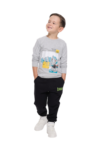 Victor and Jane By Styli Boys Grey Mountain Print Long Sleeve T-Shirt