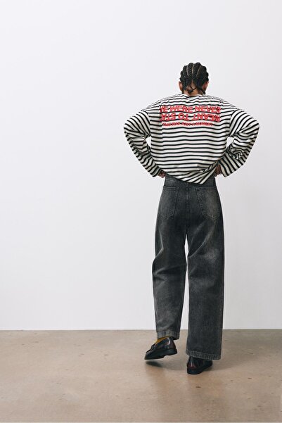 Pull & Bear Çizgili yazı detaylı t-shirt