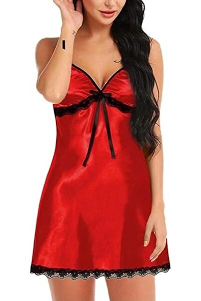 Margoun قميص نوم من الساتان بأشرطة رفيعة وحواف دانتيل (Y136)