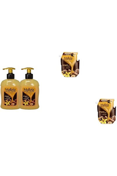 Malizia set 4x Variety - 2x 300ml săpun lichid cu argan și vanilie, 2x 1L rez...