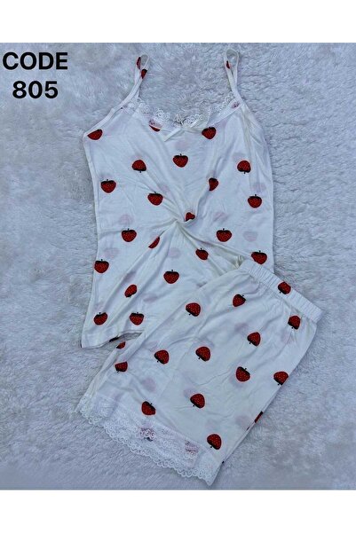 VAJESTO Γυναικείο σετ πιτζάμα με λευκό λουράκι με λεπτομέρεια φράουλας και σο...