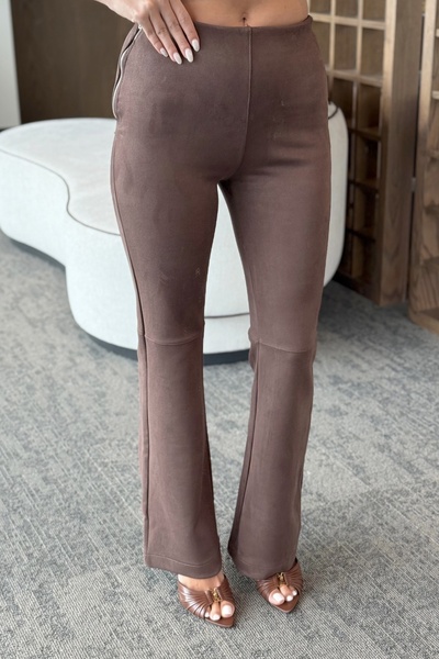 Laluvia Brown Suede Side Zipper Trousers - 40578