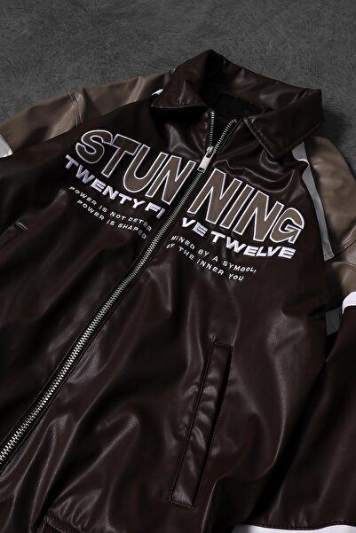 Slatra Чоловіча коричнева вражаюча вишита шкіряна куртка з підкладкою для мотоциклістів