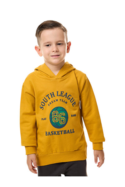 Victor and Jane By Styli Boys Mustard Varsity Graphic Print Hoodie