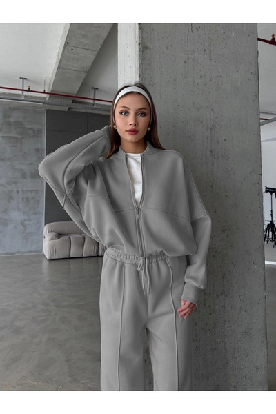 BayBayan Women's Zippered Bomber Jacket Tracksuit Set