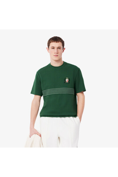 Lacoste Erkek Classic Fit Bisiklet Yaka Desenli Koyu Yeşil T-Shirt