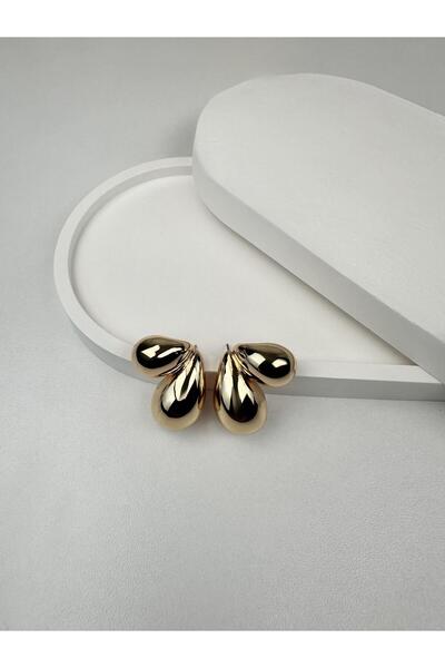 Kius Zr Model Two Drop Gold Earrings