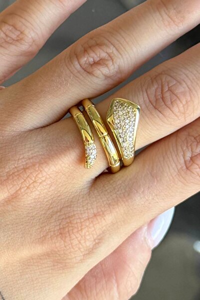 TAKIŞTIR خاتم فولاذي قابل للتعديل مع تفاصيل حجرية ذهبية اللون