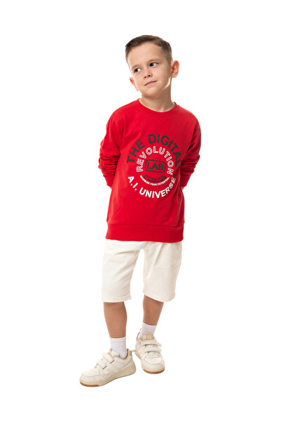 Victor and Jane By Styli Boys Red Graphic Print Sweatshirt