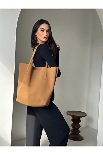 coaksco Geantă mare pentru cumpărături din piele intoarsa maro pentru femei