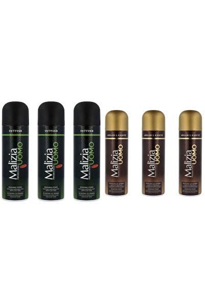 Malizia Variety Shaving Foam Set 6x (3x Vetyver 300ml, 3x Argan 300ml)