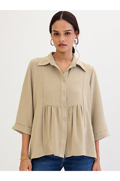 Femmella By Styli Beige Relaxed Fit Collared Shirt
