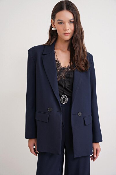 Mixray 4516 Жіночий блейзер без підкладки, синій