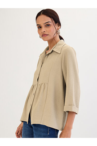 Femmella By Styli Beige Relaxed Fit Collared Shirt