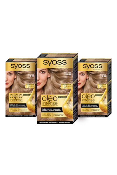 Syoss Pack: 3 x Oleo Intense Permanent Ammonia-Free Hair Dye, 8-68 Light Sandy Blonde, 115 ml