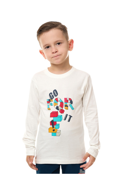 Victor and Jane By Styli Boys Off White Long Sleeve T-Shirt