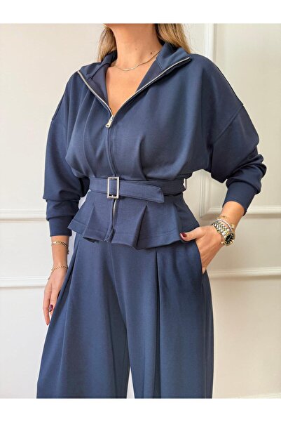 Size Özgü Indigo Pleated Belted Modal Set