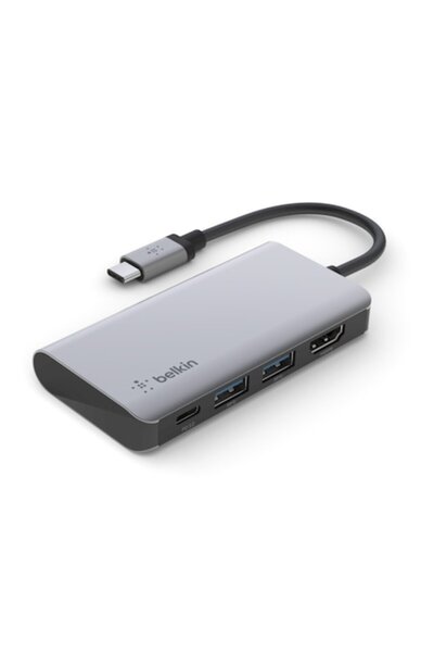 Belkin USB-C 4-in-1 Multiport Hub Adapter, Gray