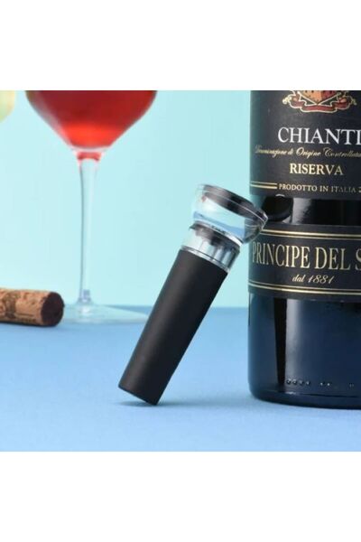 AB Luxury Concept 2-in-1 wine set, wine pourer aerator+vacuum stopper, reusable, suitable for all wine bottles, black