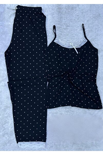 VAJESTO طقم بيجامة نسائي أسود بحمالات خيطية، ملابس نوم صيفية أنيقة من القطن ا...