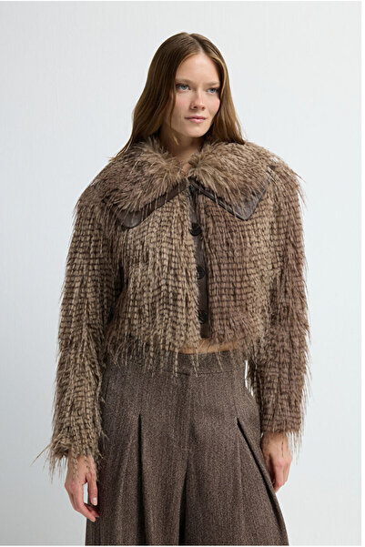 adL Deri Detaylı Kürk Mont