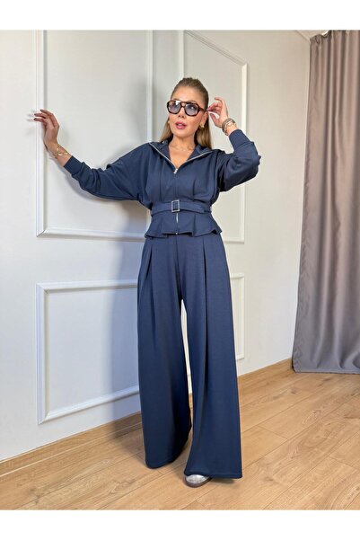 Size Özgü Indigo Pleated Belted Modal Set