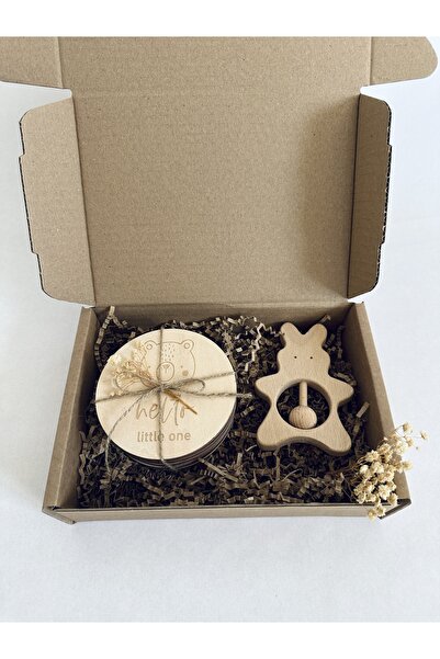 Amla Baby gift box - milestone plates, wooden teething toy