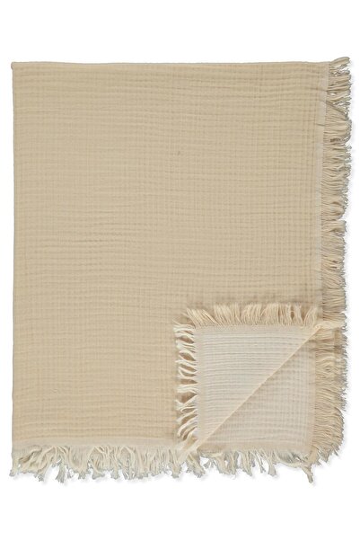Bebetto Fringed Muslin Blanket (Double Sided) Beige