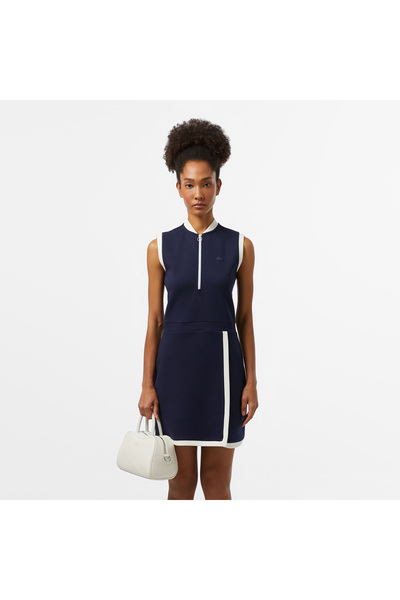 Lacoste Kadın Regular Fit Kolsuz Yarım Fermuarlı Renk Bloklu Lacivert Elbise