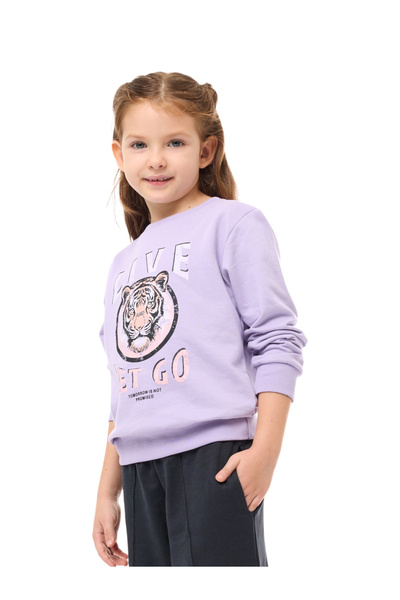 Victor and Jane By Styli Girls Purple Tiger Graphic Print Sweatshirt