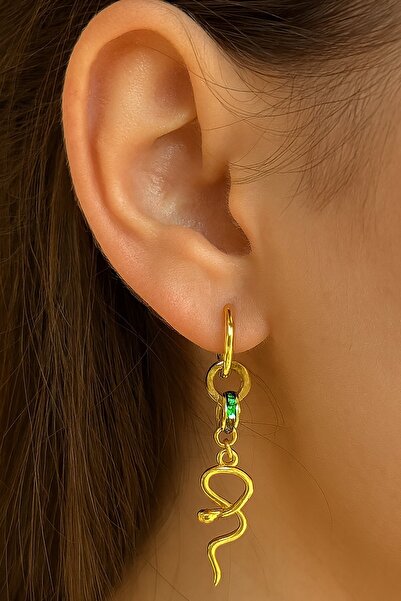 TAKIŞTIR أقراط فولاذية على شكل ثعبان ذهبية اللون (زوج)