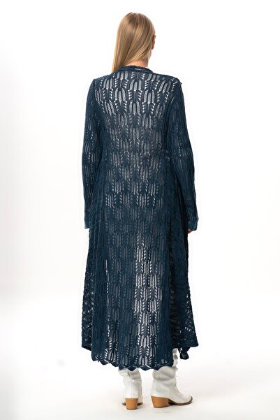 Eliş Şile Bezi Cardigan cu mâneci lungi Sena, cu croială asimetrică, pentru toamnă și iarnă, cu buzunare, tricotaje, indigo indg